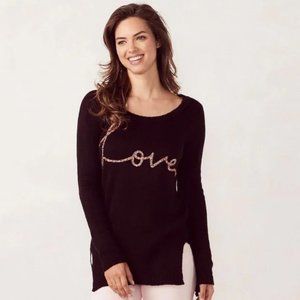 Lauren Conrad Black Love Embellished Hi-Lo Sweater